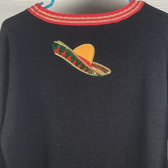 Holiday Time Ugly Christmas Sweater Women's S (4-6) Black Feliz Navidad Tacos - Picture 5 of 8